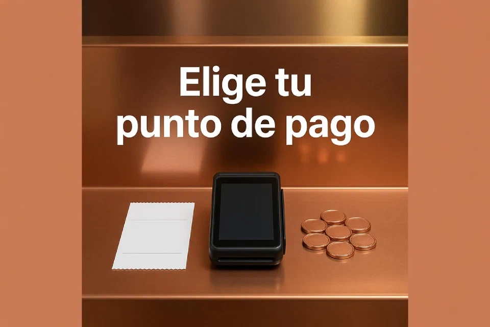 Mostrador, terminal de pago y recibo sin datos personales
