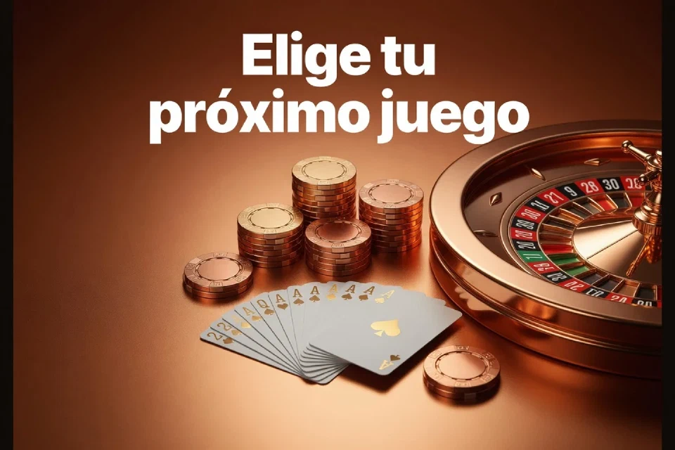 Fichas, cartas y una sección de ruleta en tonos cobre