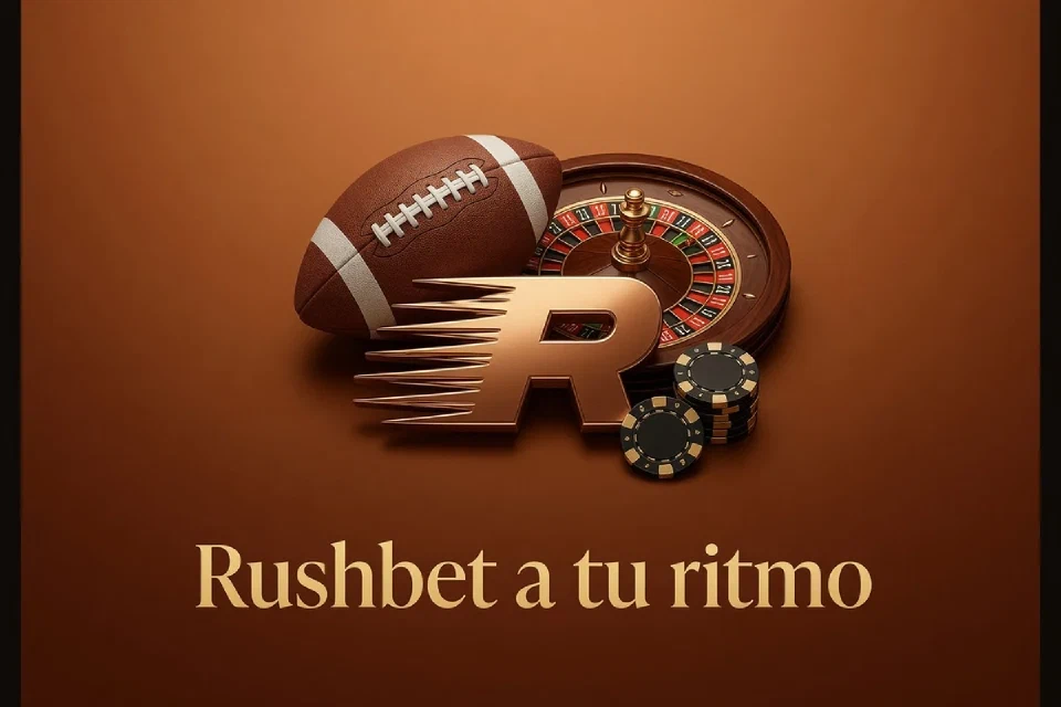Balón, ruleta y fichas con un emblema inspirado en Rushbet